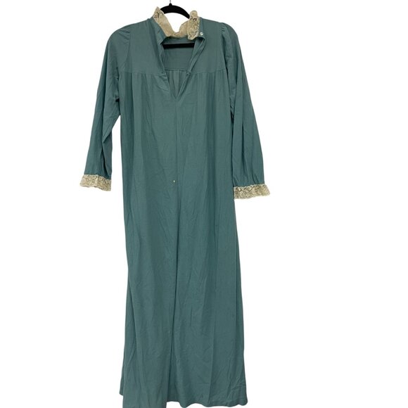 Vintage Miss Dior Paris Womens Dress Nightgown SZ 10 Blue Long Sleeve Maxi Shift - Picture 2 of 8